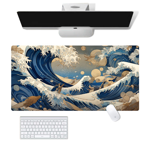 Great Wave Desk Mat | Japanese Art Extended Mouse Pad | Non-Slip