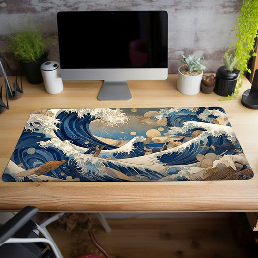 Great Wave Desk Mat | Japanese Art Extended Mouse Pad | Non-Slip